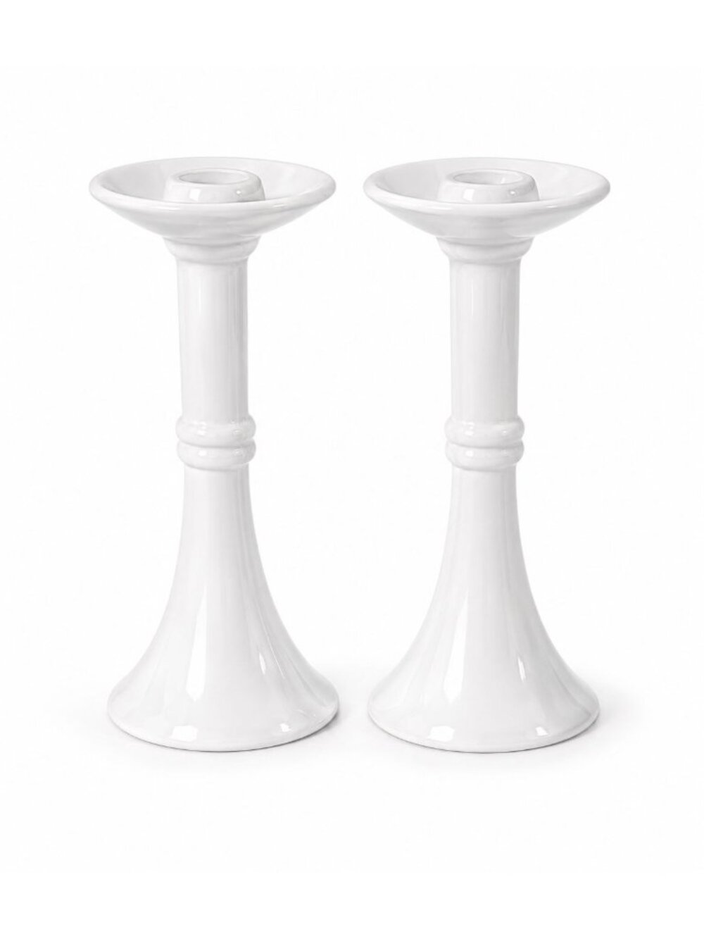 Pair Pottery Candlesticks Haegar #3266 Pilllar Candle Holder Stamped White Flute